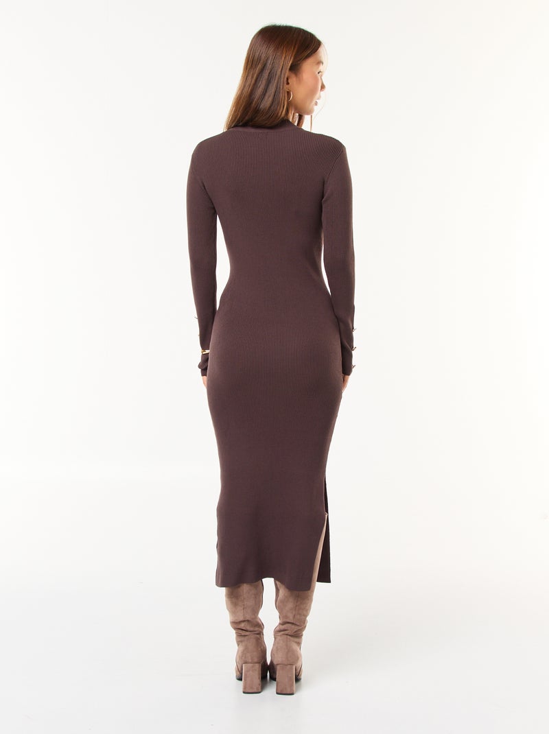 Vestido tubo largo de canalé Marron - Kiabi