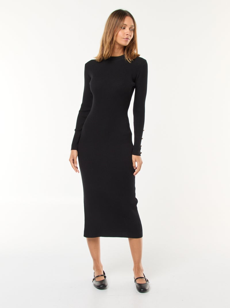 Vestido tubo largo de canalé Negro - Kiabi