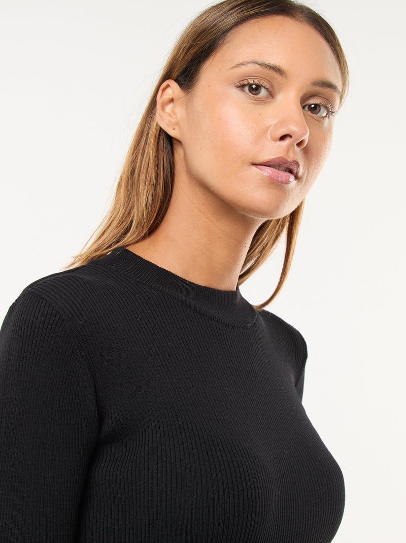 Vestido tubo largo de canalé Negro - Kiabi