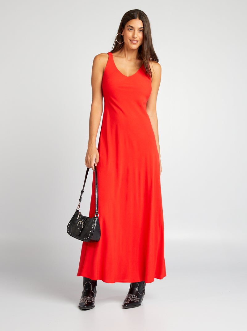 Vestido vaporoso con cuello de pico ROJO - Kiabi