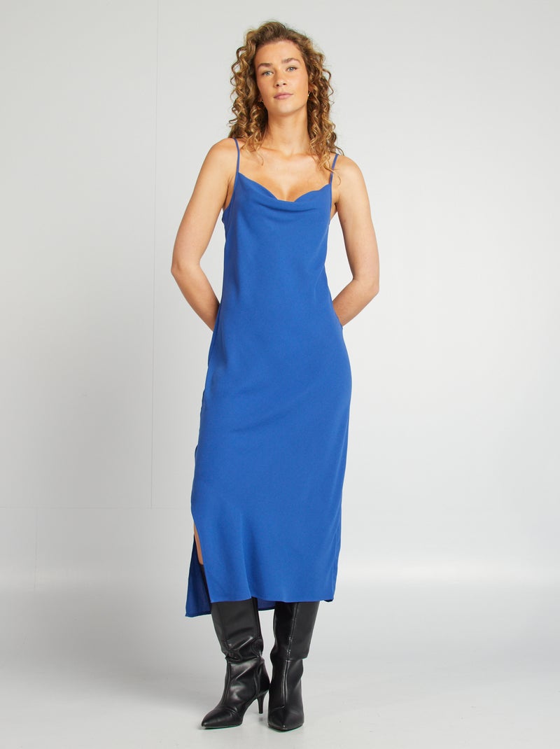 Vestido vaporoso con cuello desbocado AZUL - Kiabi