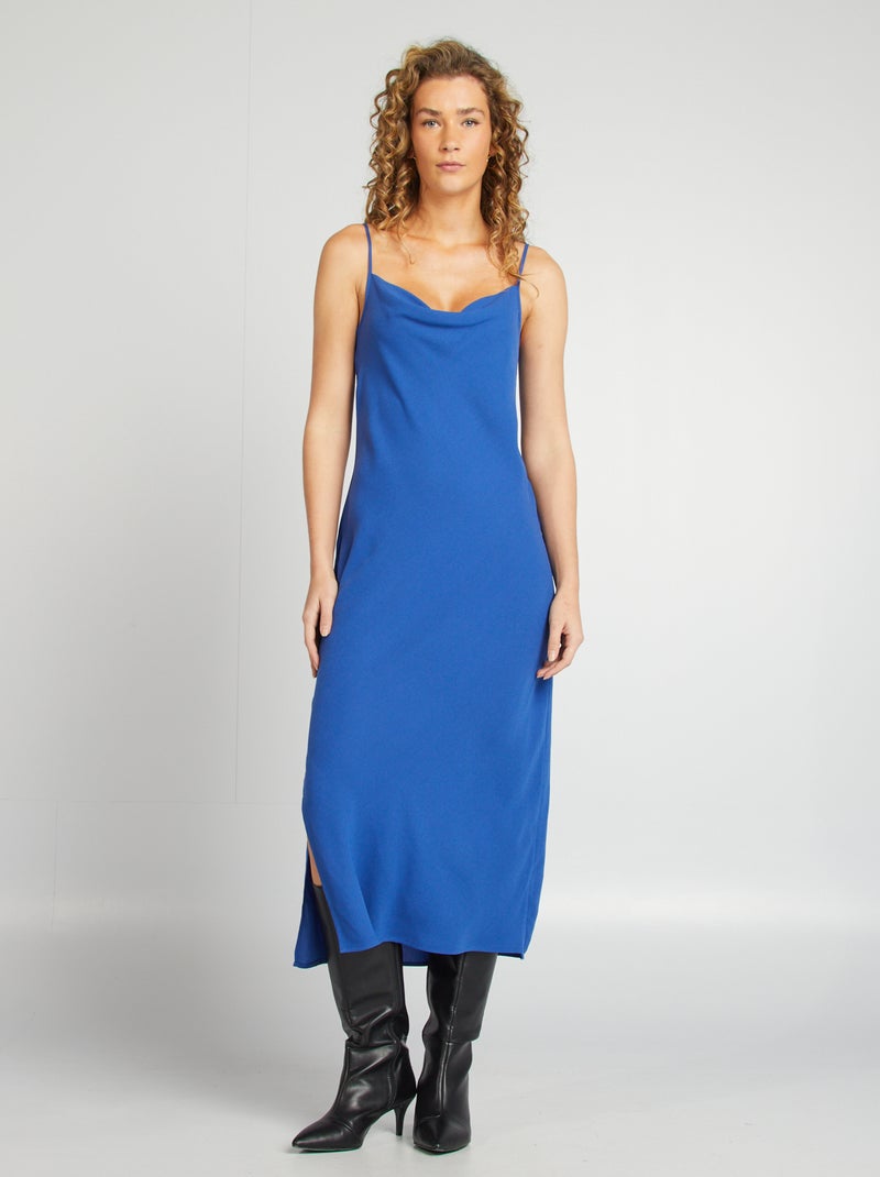 Vestido vaporoso con cuello desbocado AZUL - Kiabi