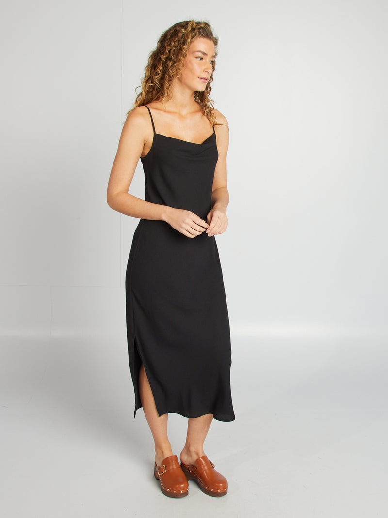 Vestido vaporoso con cuello desbocado negro - Kiabi