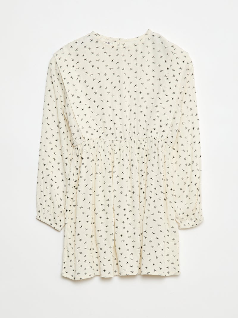 Vestido vaporoso de flores de punto de crepé Beige - Kiabi