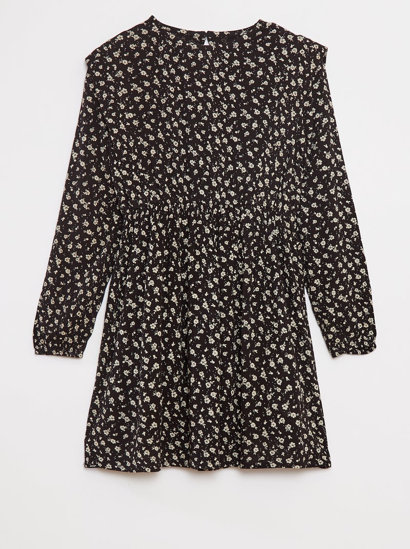Vestido vaporoso de flores de punto de crepé Negro - Kiabi