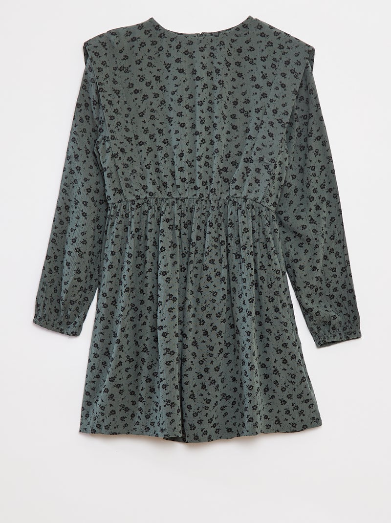 Vestido vaporoso de flores de punto de crepé Verde - Kiabi