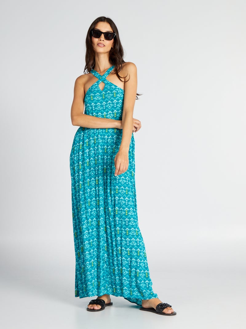 Vestido vaporoso de tejido de crepé AZUL - Kiabi