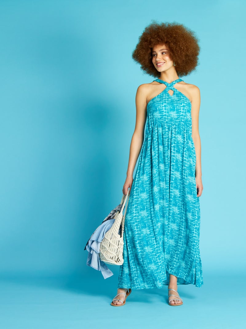 Vestido vaporoso de tejido de crepé AZUL - Kiabi