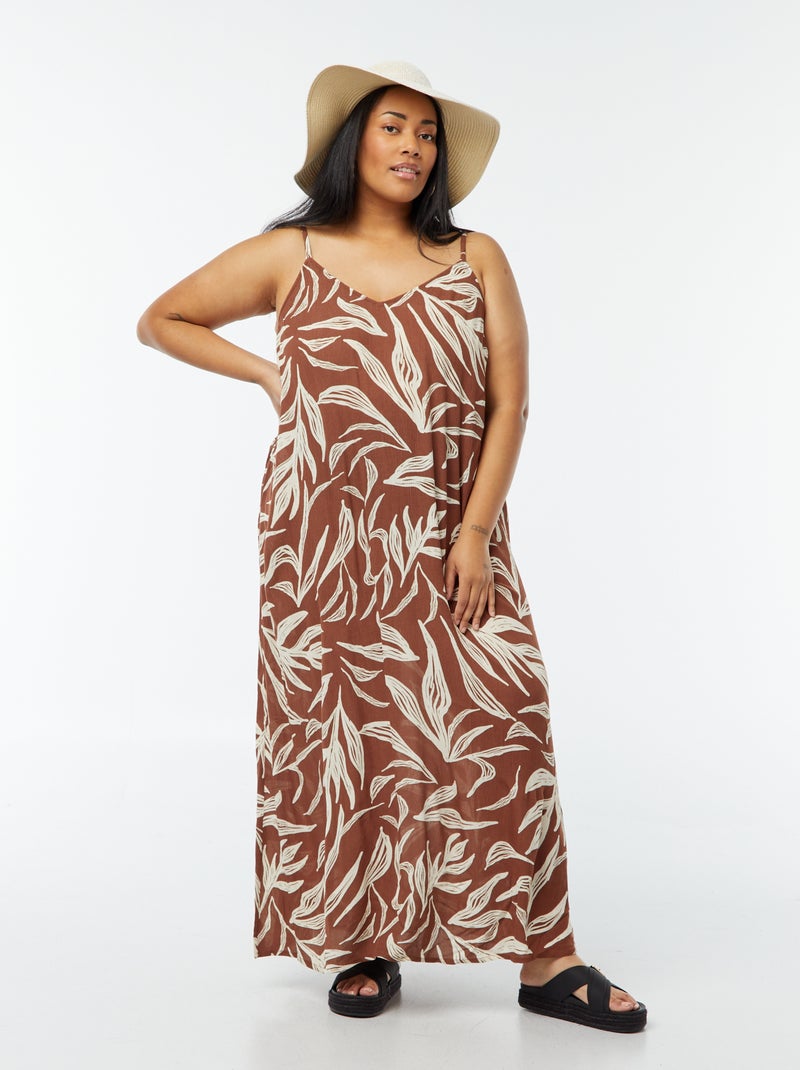 Vestido vaporoso largo con tirantes finos ajustables Marron - Kiabi