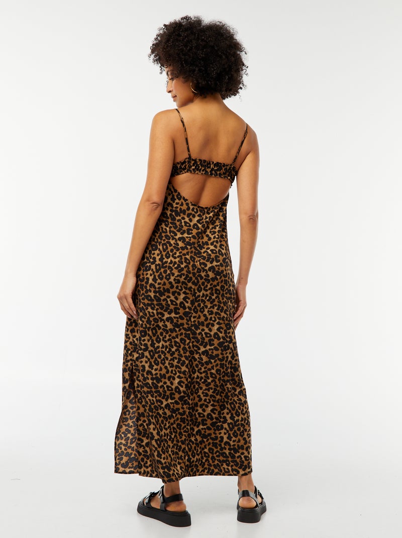 Vestido vaporoso midi con parte superior efecto lencero MARRON - Kiabi