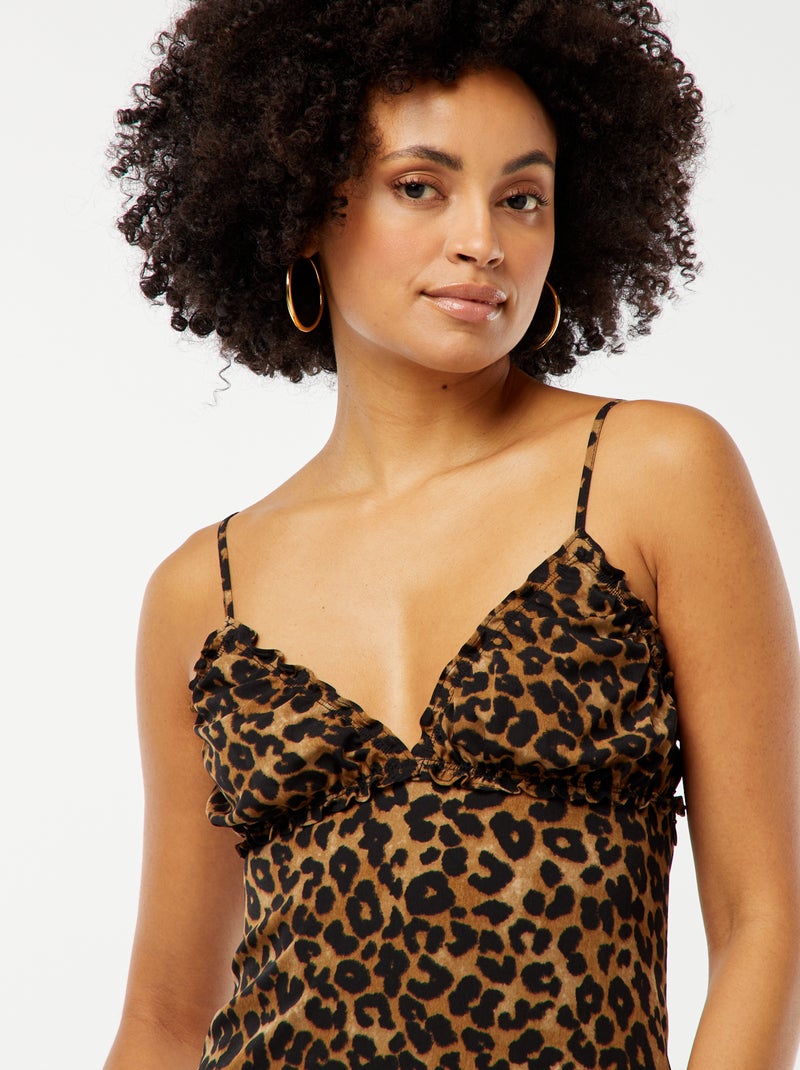 Vestido vaporoso midi con parte superior efecto lencero MARRON - Kiabi