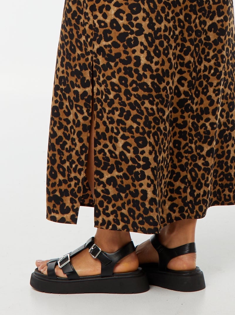 Vestido vaporoso midi con parte superior efecto lencero MARRON - Kiabi