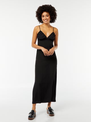 Vestido vaporoso midi con parte superior efecto lencero