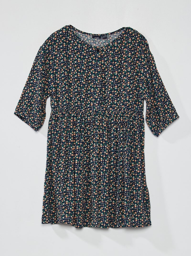 Vestido vaporoso y ligero con motivos florales AZUL - Kiabi