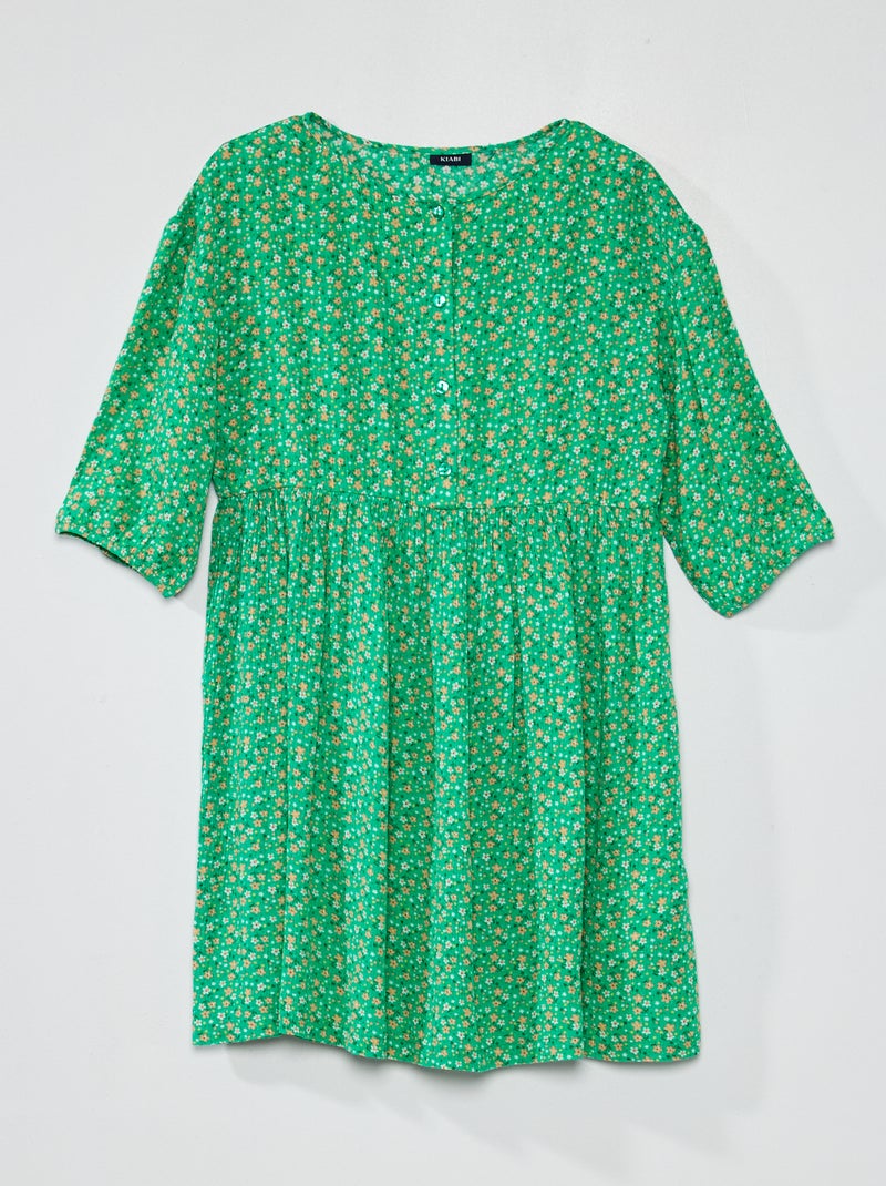 Vestido vaporoso y ligero con motivos florales VERDE - Kiabi
