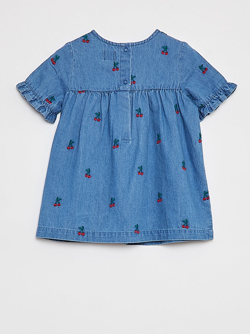 Vestido vaquero bordado 'cerezas' AZUL - Kiabi