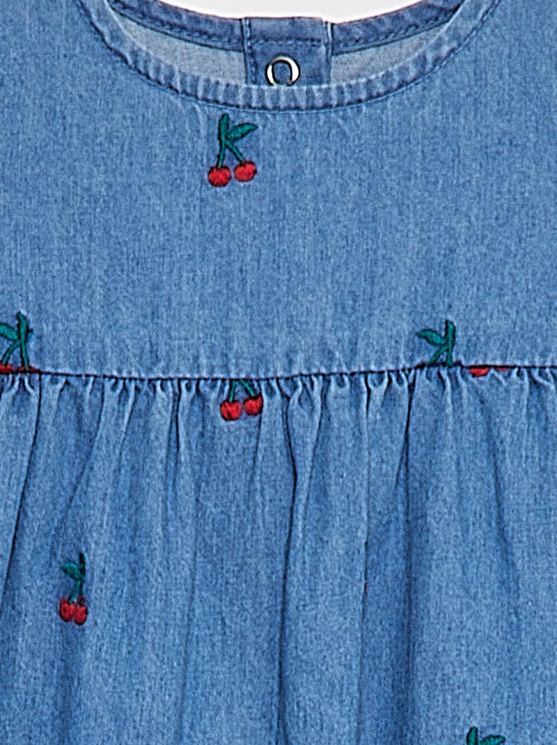 Vestido vaquero bordado 'cerezas' AZUL - Kiabi