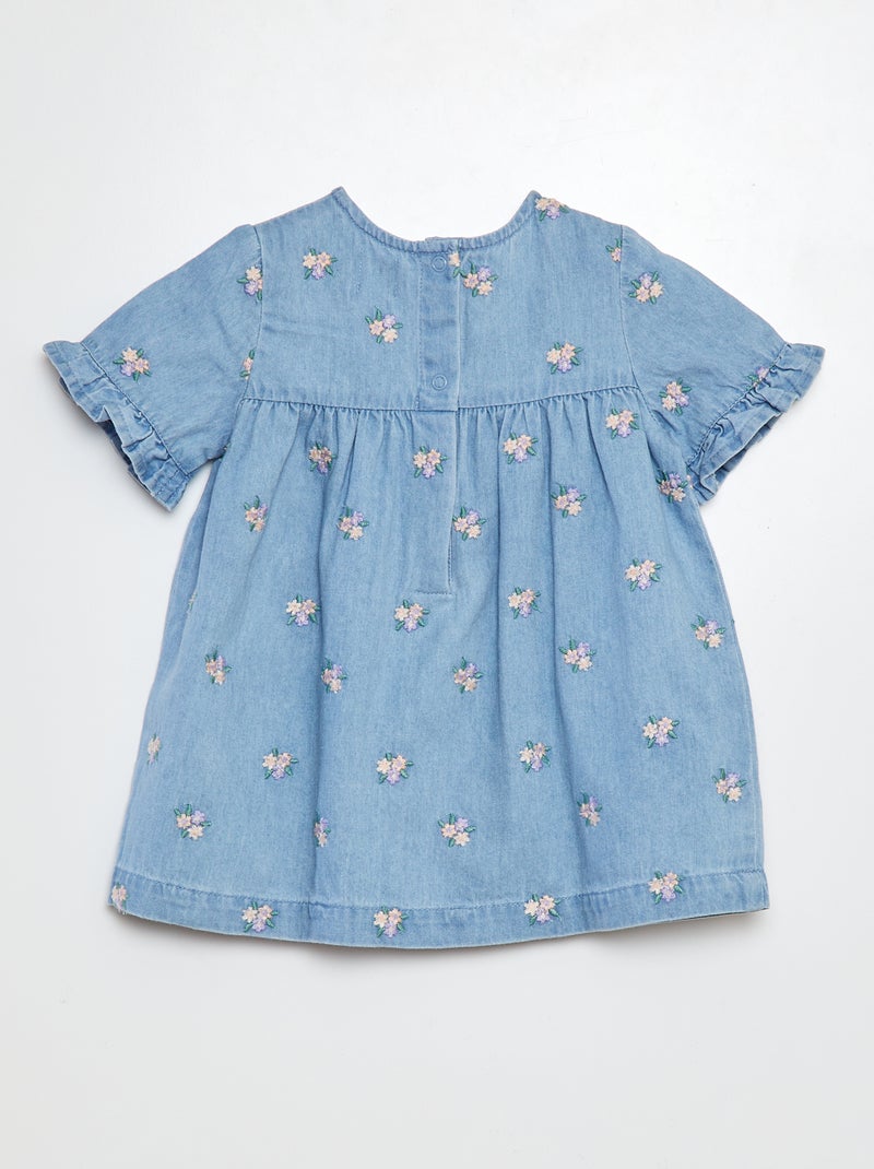 Vestido vaquero bordado 'flores' AZUL - Kiabi
