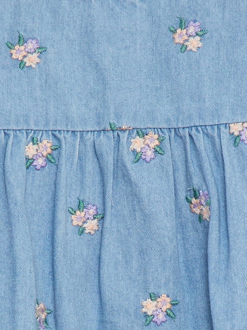 Vestido vaquero bordado 'flores' AZUL - Kiabi