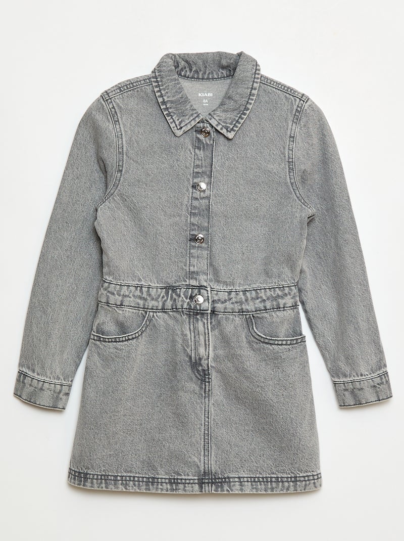 Vestido vaquero con abertura a presión Gris - Kiabi
