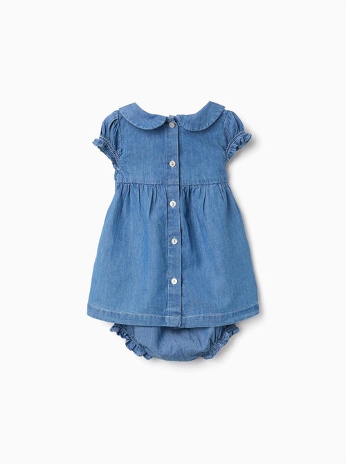 Vestido vaquero con bordado y volantes - Kiabi