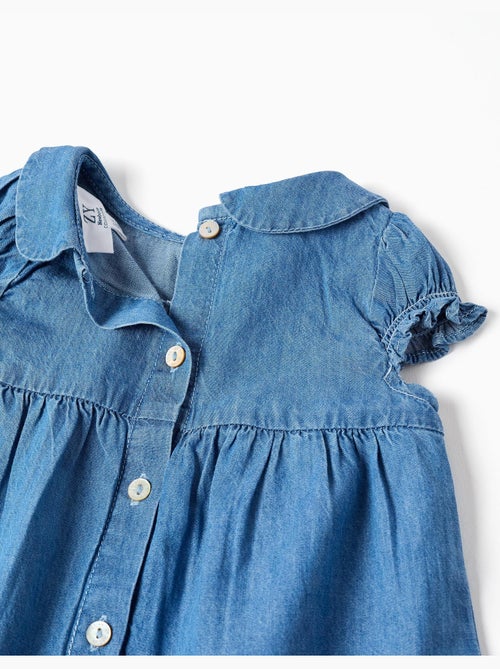 Vestido vaquero con bordado y volantes - Kiabi