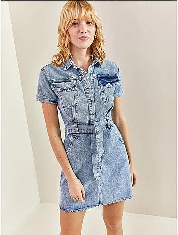 Vestido vaquero con botones a presión y cinturón lucci