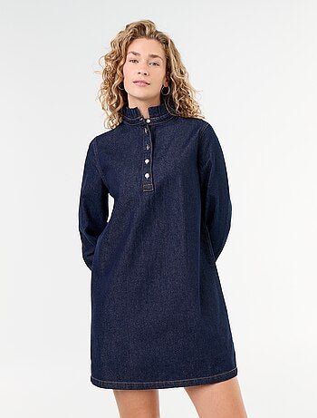 Vestido vaquero con cuello con volante