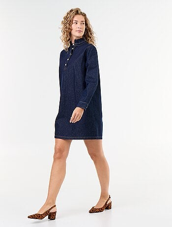 Vestido vaquero con cuello con volante