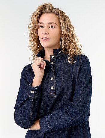 Vestido vaquero con cuello con volante