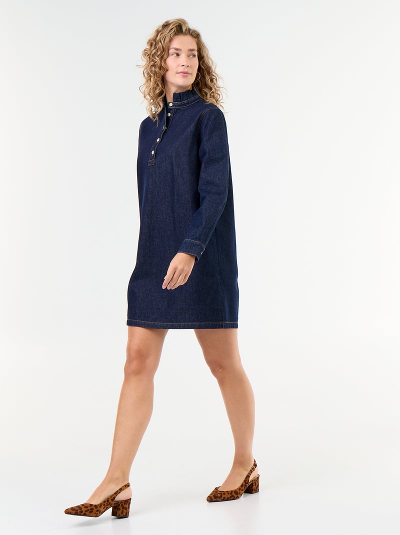 Vestido vaquero con cuello con volante Azul - Kiabi