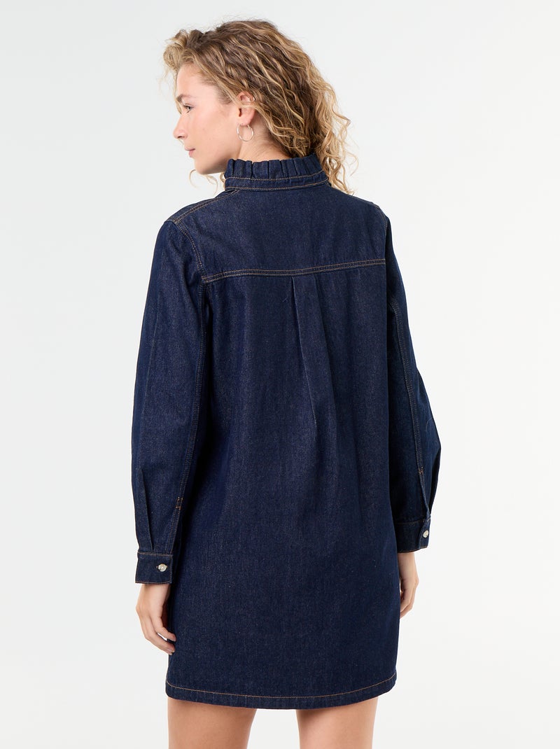 Vestido vaquero con cuello con volante Azul - Kiabi