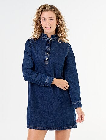 Vestido vaquero con cuello con volante