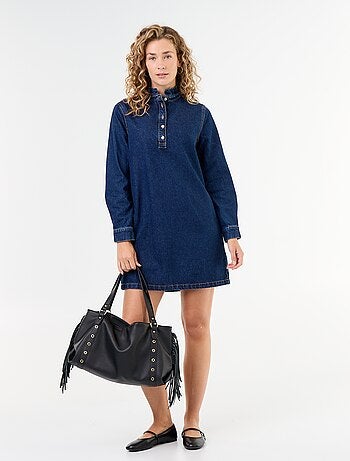 Vestido vaquero con cuello con volante