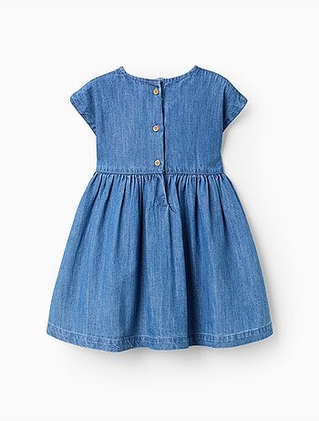 Vestido vaquero de manga corta con flores bordadas