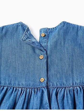 Vestido vaquero de manga corta con flores bordadas