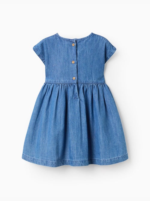 Vestido vaquero de manga corta con flores bordadas - Kiabi
