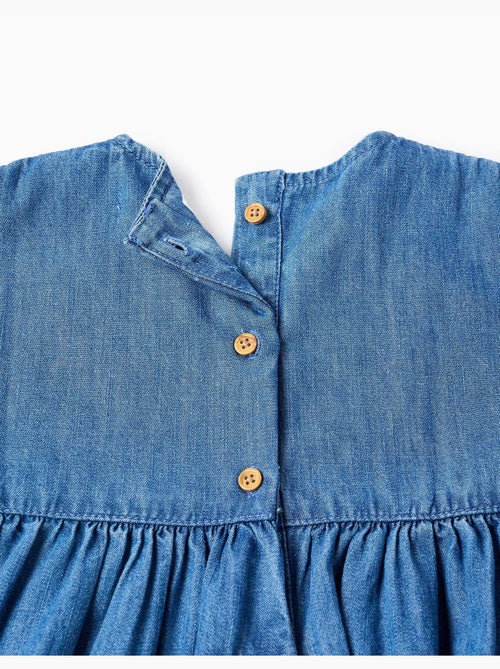 Vestido vaquero de manga corta con flores bordadas - Kiabi