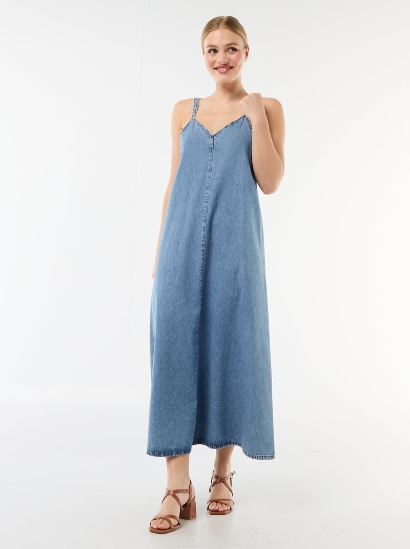 Vestido vaquero largo de tirantes Azul - Kiabi