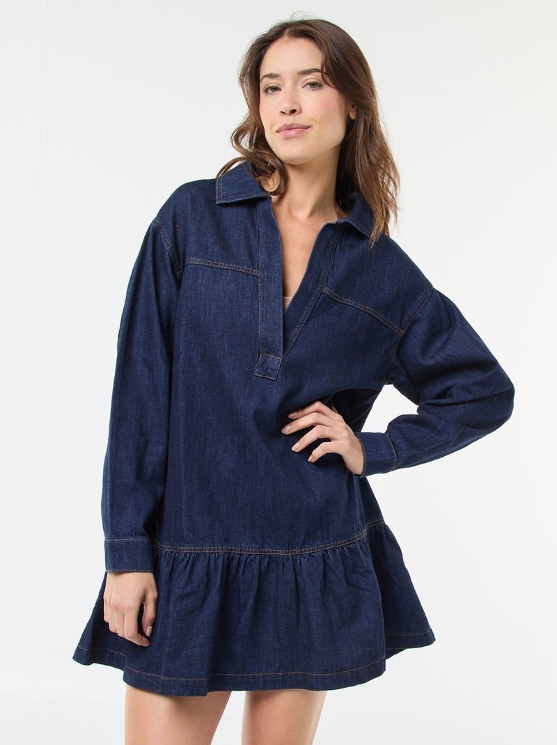 Vestido vaquero manga larga Azul - Kiabi