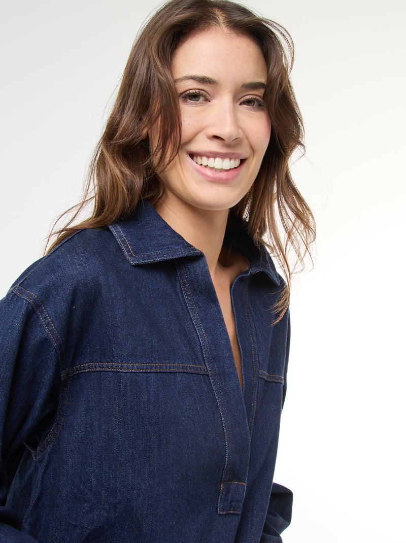 Vestido vaquero manga larga Azul - Kiabi