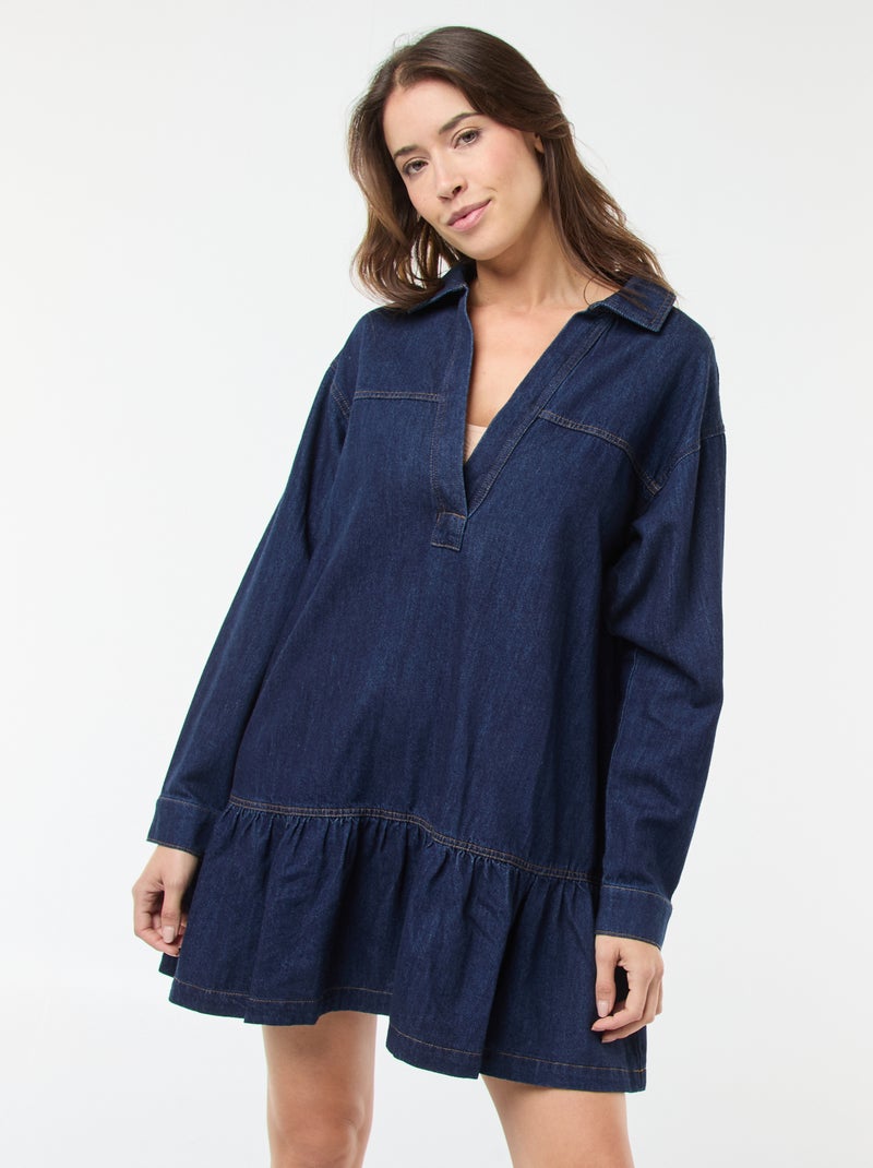 Vestido vaquero manga larga Azul - Kiabi