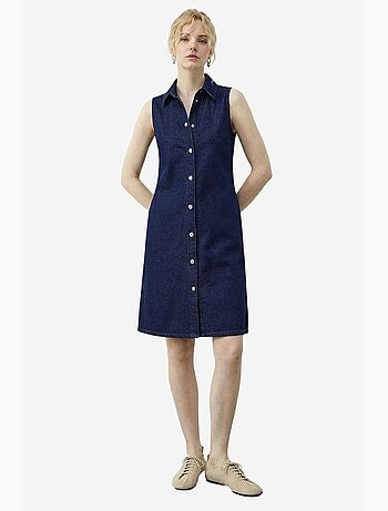 Vestido vaquero midi con cuello de camisa y bolsillo lucci