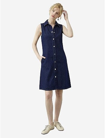Vestido vaquero midi con cuello de camisa y bolsillo lucci