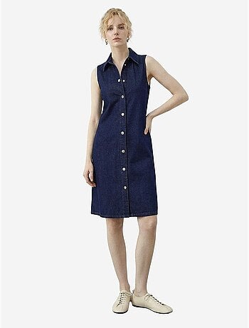 Vestido vaquero midi con cuello de camisa y bolsillo lucci
