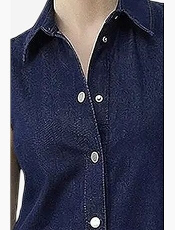Vestido vaquero midi con cuello de camisa y bolsillo lucci