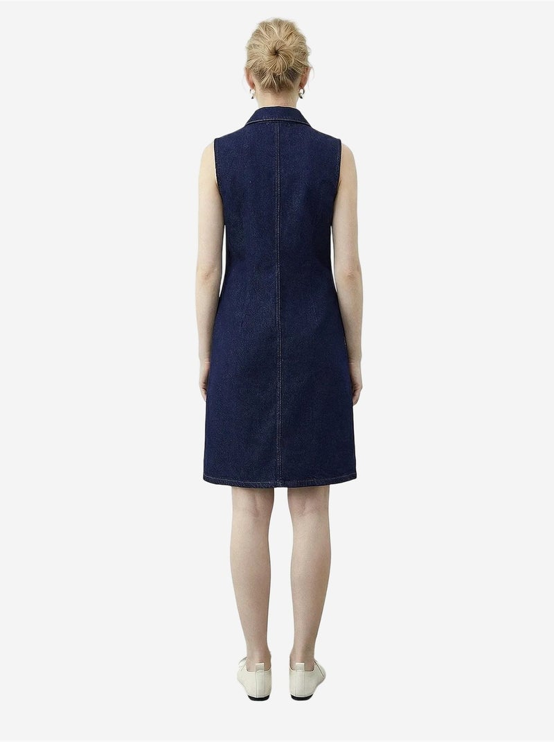 Vestido vaquero midi con cuello de camisa y bolsillo lucci Azul marino - Kiabi