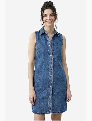 Vestido vaquero midi con cuello de camisa y bolsillo lucci