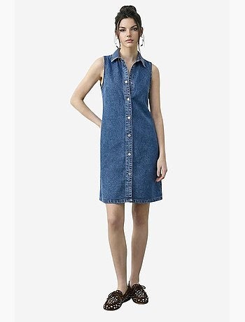 Vestido vaquero midi con cuello de camisa y bolsillo lucci