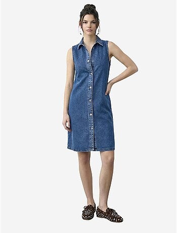 Vestido vaquero midi con cuello de camisa y bolsillo lucci